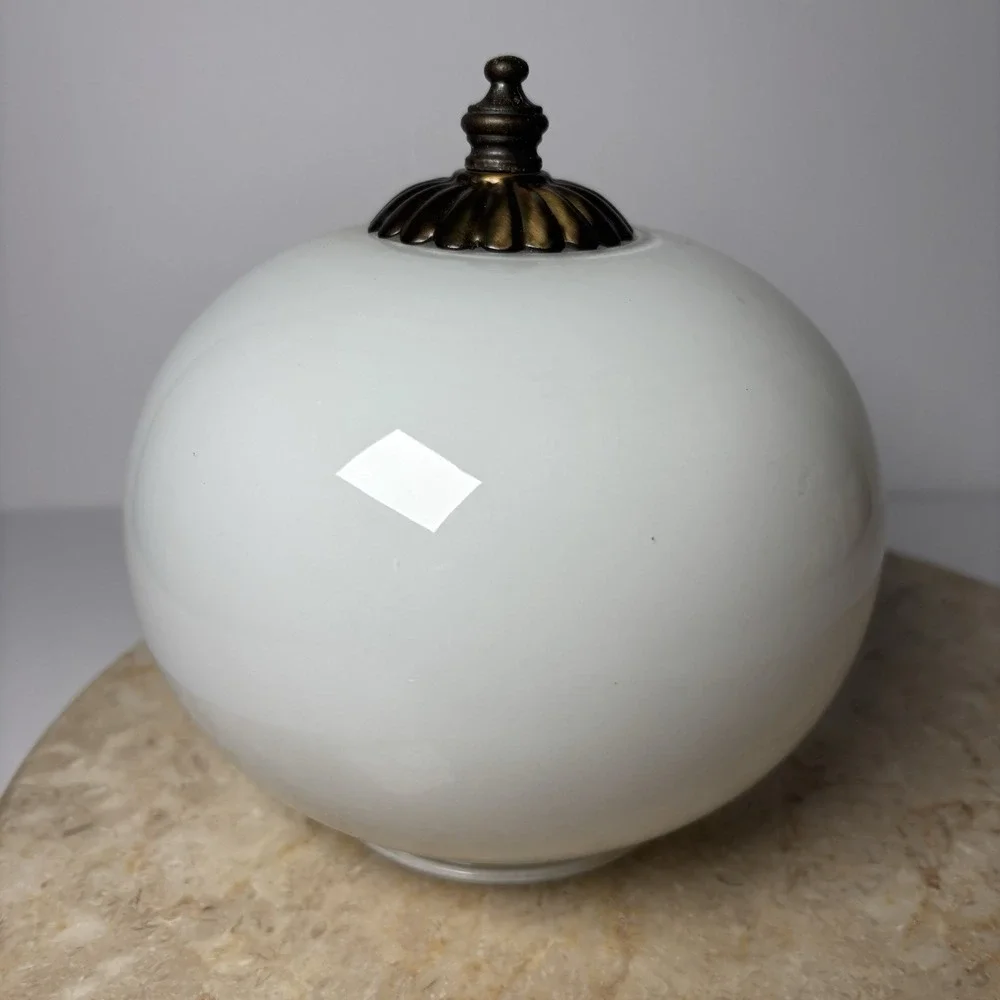 Vintage White Dome Ceiling Light Lamp Fixture Ball‎ Shade Brass Retro Country